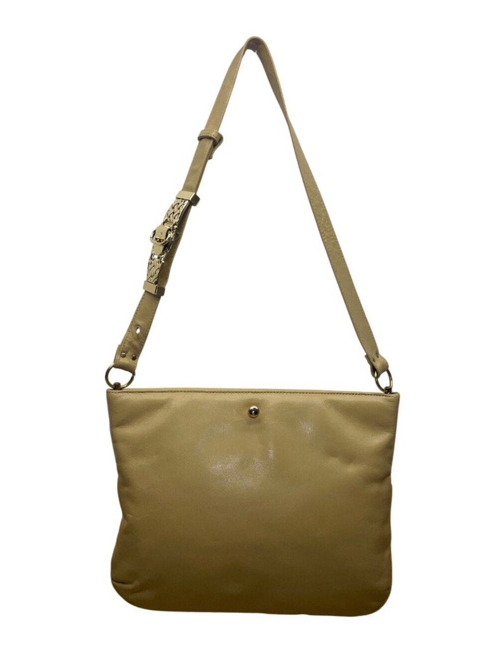 Vntg Ruth Saltz Women’s Beige Leather Gold Accent Adjustable Strap Shoulder Bag